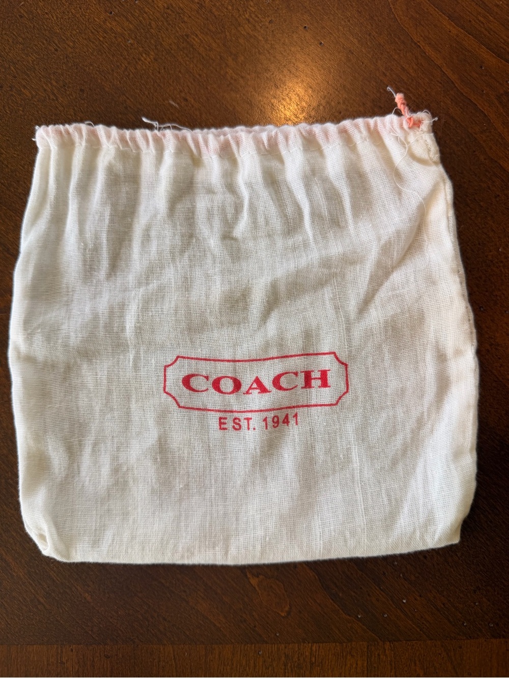 Coach Small White Cotton Dust Pouch with Red Coach Logo 8”x7.5”